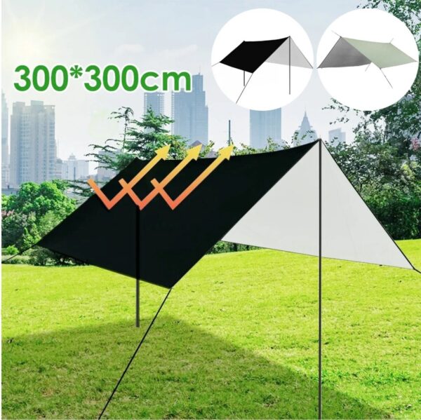 3x3 M Tarpaulin Waterproof Camping Tarp Shelter Tent Awning With Poles Kit UK - Image 9