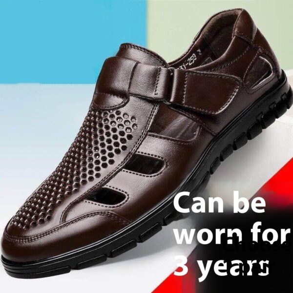 Men's Business Casual Hollow Work With Holes Leather Sandals - Image 3