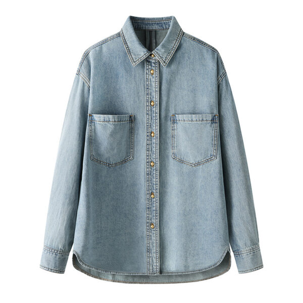 Minimalist Basic Commuter Denim Blue Shirt Top - Image 4
