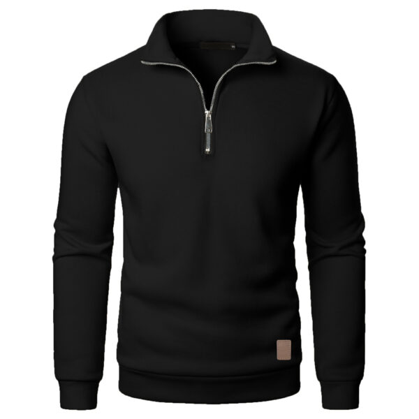 Men's Stand Collar Half Zip Long-sleeved Sports Casual Solid Color Fleece Top - Image 6