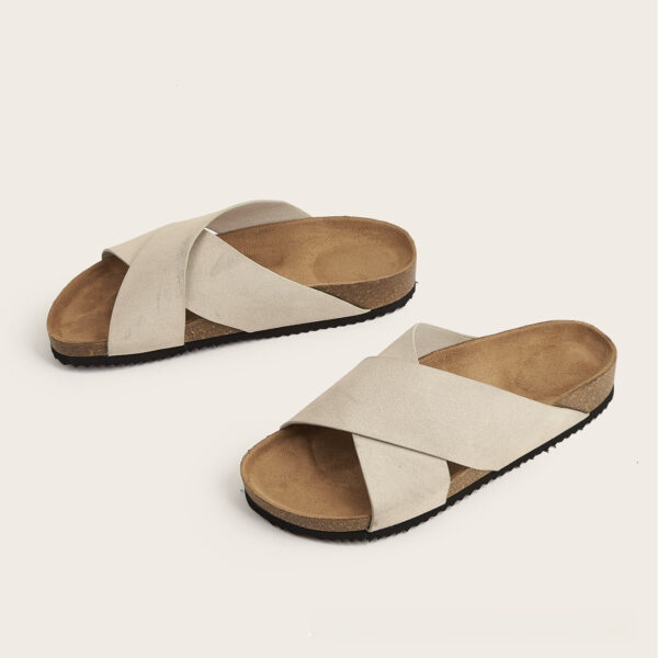 European And American Plus Size Khaki Round Toe Cross Roman Style Slip-on Flat Sandals - Image 5