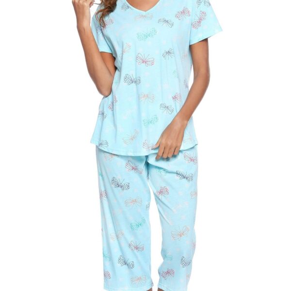 Short-sleeved Cropped Pants Suit Knitted Cotton Plus Size Women's Pajama Suit Suit - Image 4