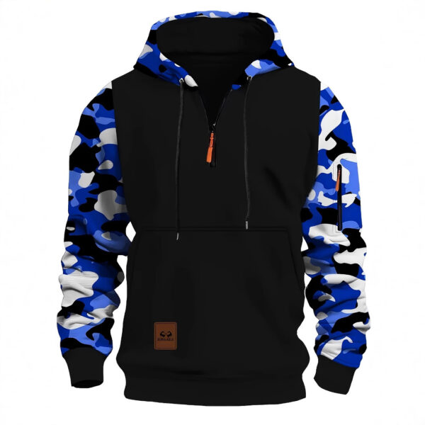 Stitching Hooded Men's Fashion Camouflage American Vintage Zipper Sweater - Image 6