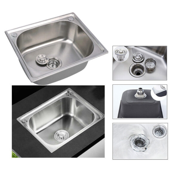Stainless Steel Single Bowl Square Kitchen Laundry Washing Sink Plumbing Waste - Image 4