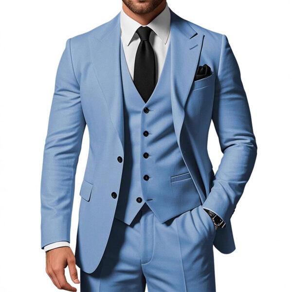 Men's Solid Color 2-piece Buckle Casual Jacket Vest Pants Set - Image 3