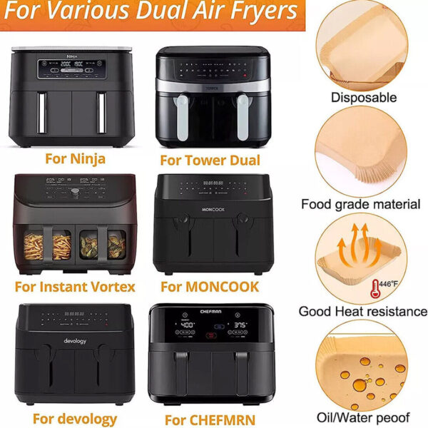 300x Air Fryer Liners Disposable Paper Liners Non Stick Parchment For Dual - Image 2