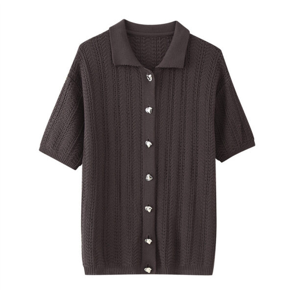 Fashion Texture Knitted Slim Straight Lapel Short Sleeve Trousers - Image 4