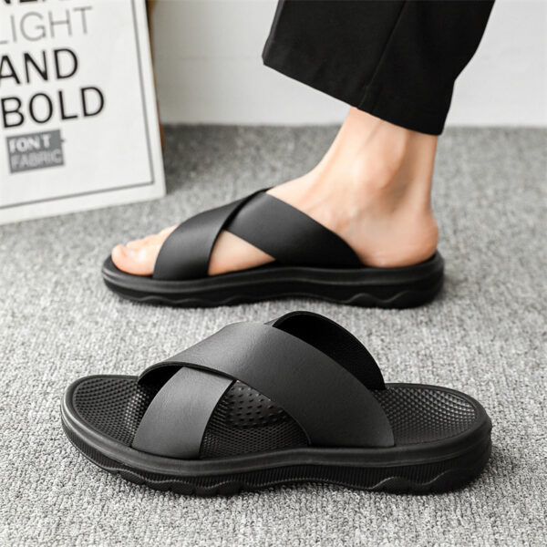 Leather Cross Plus Size Beach Casual Slippers Men - Image 6