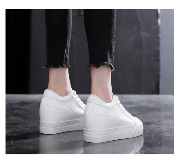Soft Leather White Thick Bottom Height Increasing Insole Canvas Shoes - Image 2