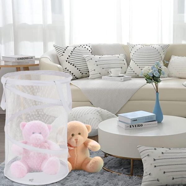 Large Collapsible Laundry Basket Foldable Mesh  Up Hamper With Handles For Laundry Room, Bath, Kids Room, College Dorm, Travel, Storage Organizer White - Image 6