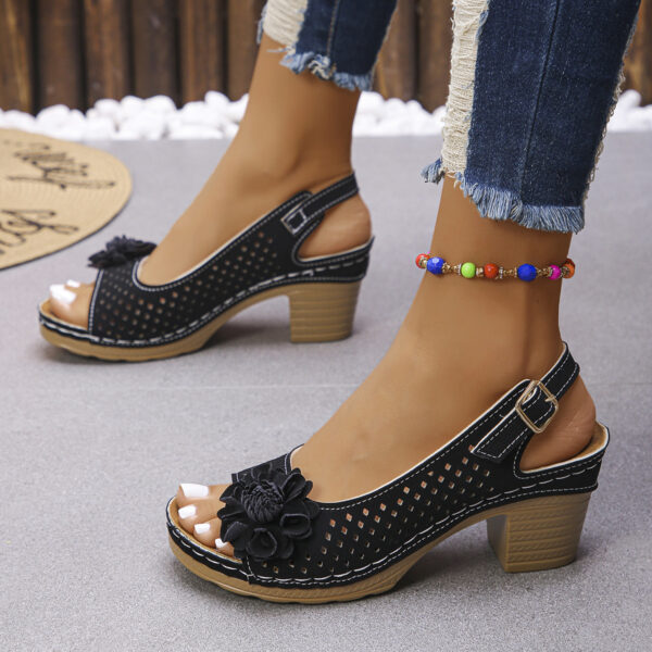 Plus Size Flower Casual Buckle Solid Color High Heel Sandals - Image 2