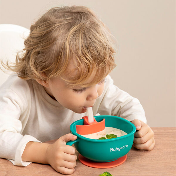Babycare 3 in 1 Baby Feeding Snack Soup Bowl with Straw Infant Learning Dishes Suction Bowl Handle Tableware Petal Snack Bowl - Image 4