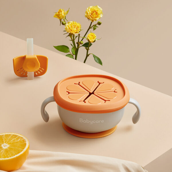 Babycare 3 in 1 Baby Feeding Snack Soup Bowl with Straw Infant Learning Dishes Suction Bowl Handle Tableware Petal Snack Bowl - Image 6