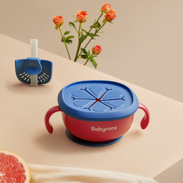 Babycare 3 in 1 Baby Feeding Snack Soup Bowl with Straw Infant Learning Dishes Suction Bowl Handle Tableware Petal Snack Bowl - Image 2