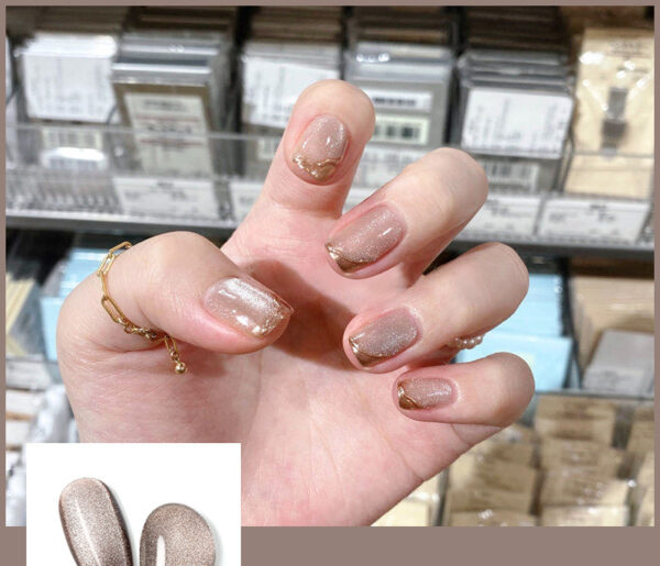 Milk Tea Crystal Stone Cat Eye Nail Polish - Image 6