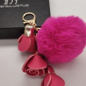 Cute Pompom Ball PU Rose Key Chains Handmade Fur Keyring Bags Decoration Pendant Keychains Jewelry Ornaments Kids Birthday Gifts