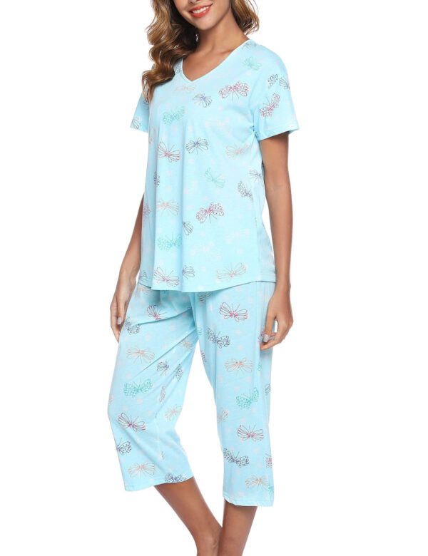 Short-sleeved Cropped Pants Suit Knitted Cotton Plus Size Women's Pajama Suit Suit - Image 5