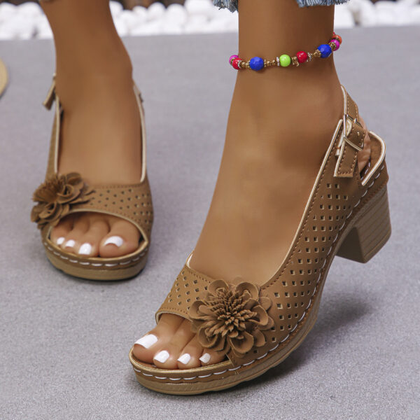 Plus Size Flower Casual Buckle Solid Color High Heel Sandals - Image 8