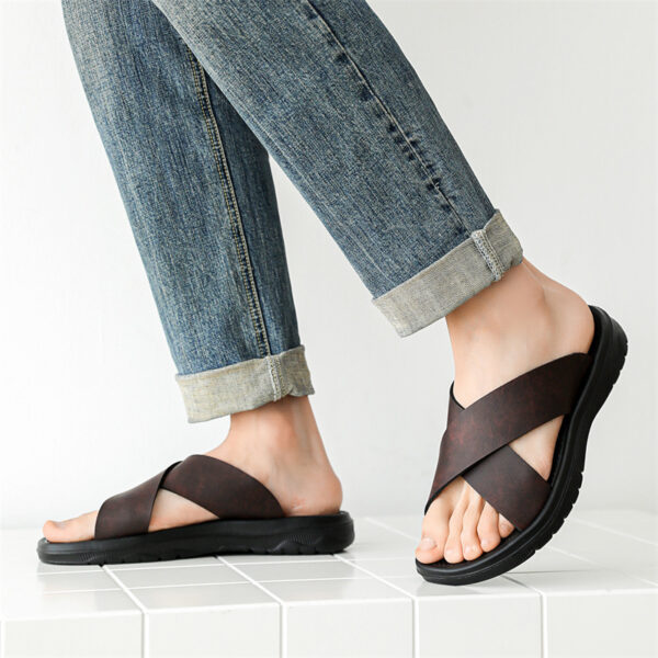 Leather Cross Plus Size Beach Casual Slippers Men - Image 2