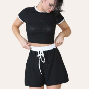 Ribbed Contrast Waistband Top And Short Set