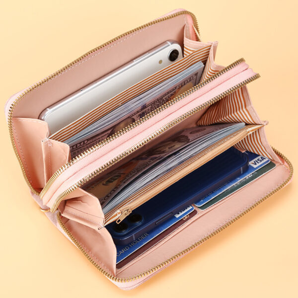 Women's Simple Double Zipper Multiple Card Slots Long Wallet - Image 4
