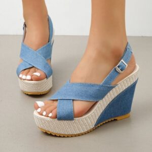 Women's Denim Cross Buckle Sandals