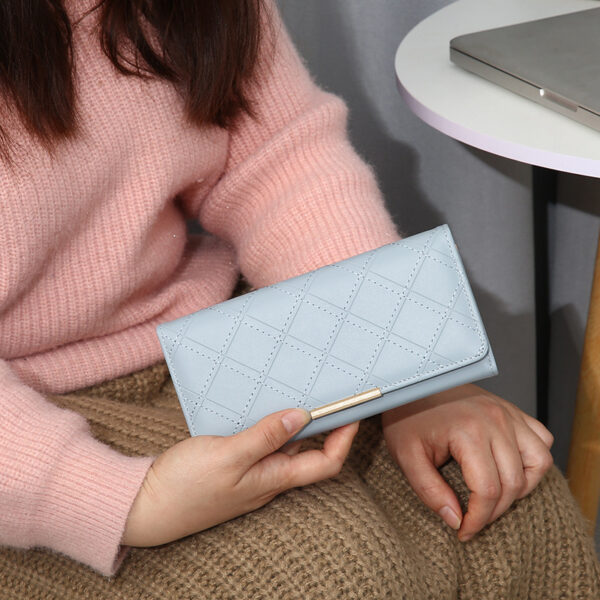 Women's Embroidery Thread Rhombus Clutch Wallet Large Capacity - Image 3
