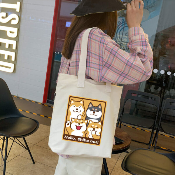 Shiba Inu Male And Female Shoulder Bag Canvas Large Capacity - Image 2