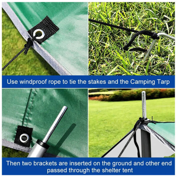 3x3 M Tarpaulin Waterproof Camping Tarp Shelter Tent Awning With Poles Kit UK - Image 4