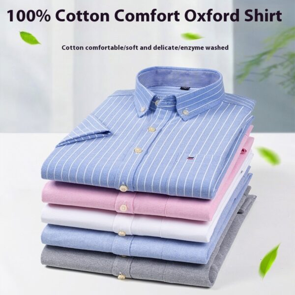Men's Cotton Short Sleeve Plaid Shirt Casual - Image 4