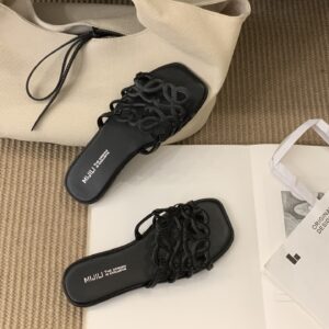 Summer Roman Style Hollow-out Slippers Flat All-match Vacation Style Beach Slippers Women