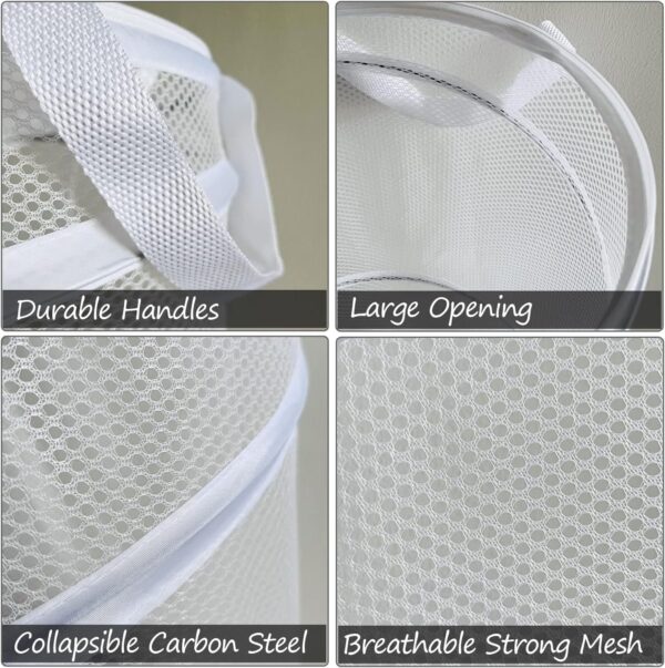 Large Collapsible Laundry Basket Foldable Mesh  Up Hamper With Handles For Laundry Room, Bath, Kids Room, College Dorm, Travel, Storage Organizer White - Image 4
