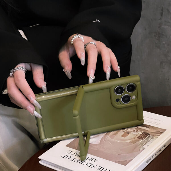 Skin Feeling Solid Color  Phone Case Roman Column 14Pro Three-dimensional Invisible Bracket 1312 Protective Case - Image 5