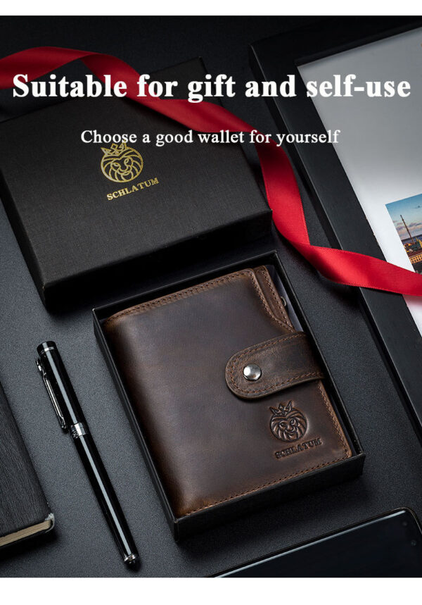 First Layer Cowhide RFID Anti-theft Swiping Leather  European And American Retro Men's Short Vertical Wallet - Image 4