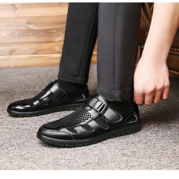 Men's Business Casual Hollow Work With Holes Leather Sandals - Image 6