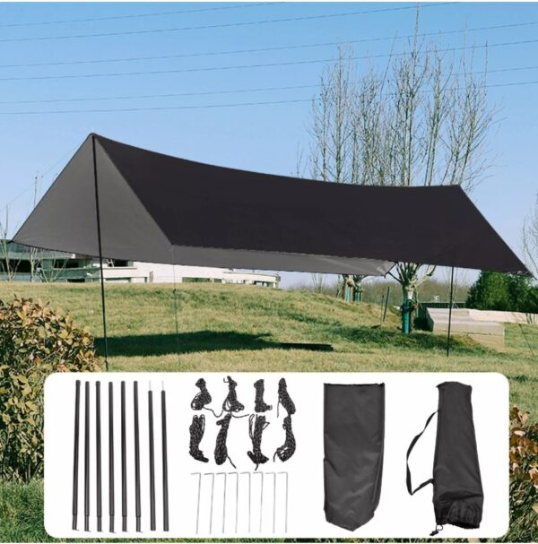 3x3 M Tarpaulin Waterproof Camping Tarp Shelter Tent Awning With Poles Kit UK - Image 7