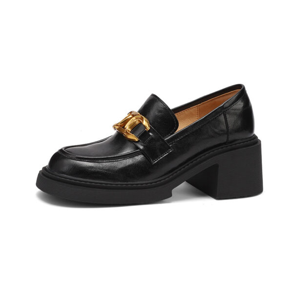 Sheepskin Preppy Style Metal Buckle High Heel Loafers Women - Image 4