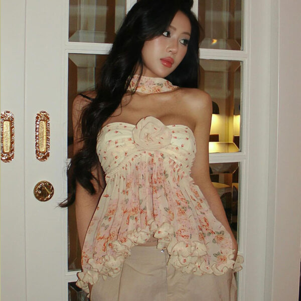 Women's Floral Chiffon Top Tube Loose Vest - Image 3