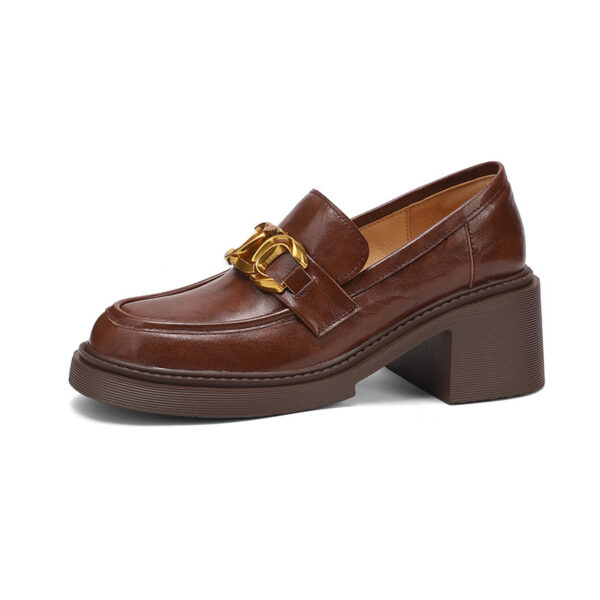Sheepskin Preppy Style Metal Buckle High Heel Loafers Women