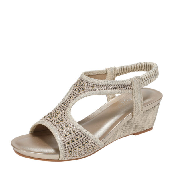 Fashionable Women's Sandals New Mid Heel Elastic Rhinestone Wedge Sandals - Image 4