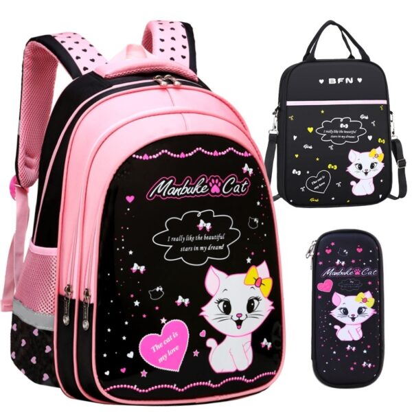 Kids School Cute Cat Print Backpack - Image 10