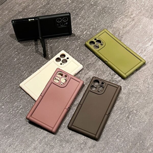 Skin Feeling Solid Color  Phone Case Roman Column 14Pro Three-dimensional Invisible Bracket 1312 Protective Case - Image 4