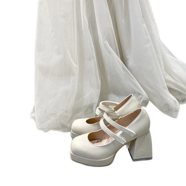 White Mary Jane Chunky Heel Wedding Shoes - Image 4