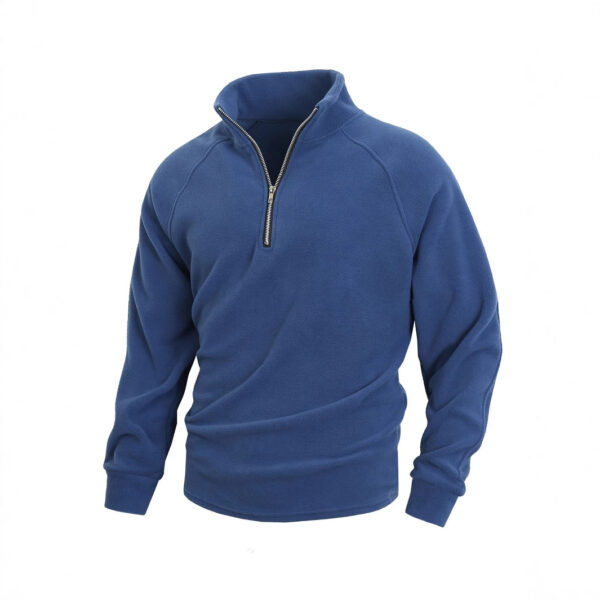 Slim-Fit Stand Collar Long Sleeve Pullover Coral Fleece Coat For Men - Image 2