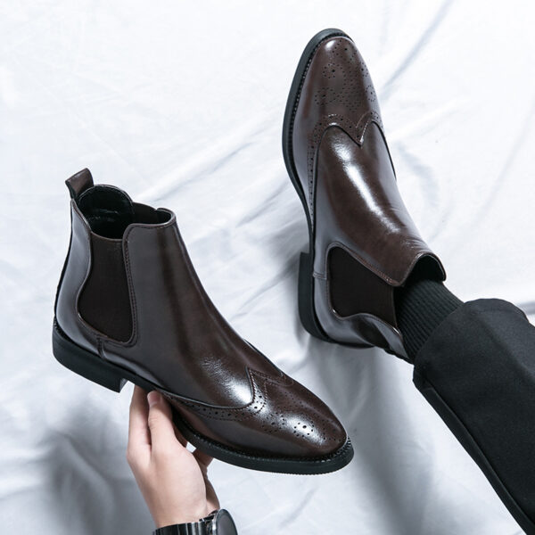 High-top Leather Shoes Men's Pointed Chelsea Booties - Image 6