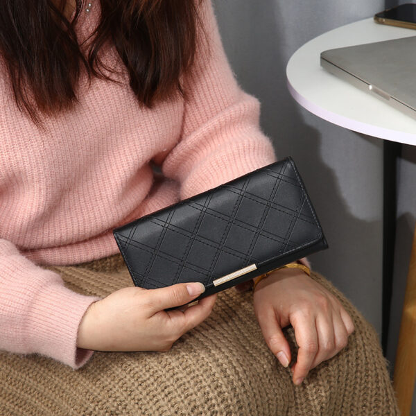 Women's Embroidery Thread Rhombus Clutch Wallet Large Capacity - Image 2
