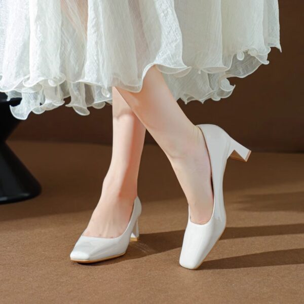 Classic Style High Heel Patent Leather Square Toe Light Luxury French Shoes - Image 3