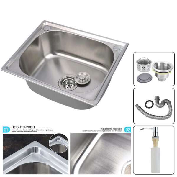 Stainless Steel Single Bowl Square Kitchen Laundry Washing Sink Plumbing Waste - Image 5
