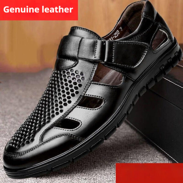 Men's Business Casual Hollow Work With Holes Leather Sandals - Image 4