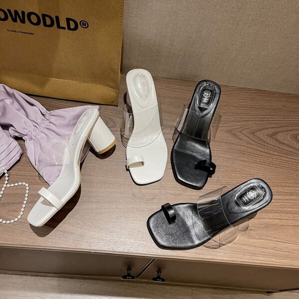 Toe Covering Transparent Ankle-strap Chunky Heel Outdoor Slippers - Image 7